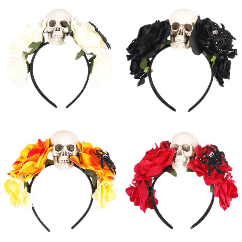 Băng Đô Hóa Trang Halloween Hình Đầu Lâu Hoa Hồng