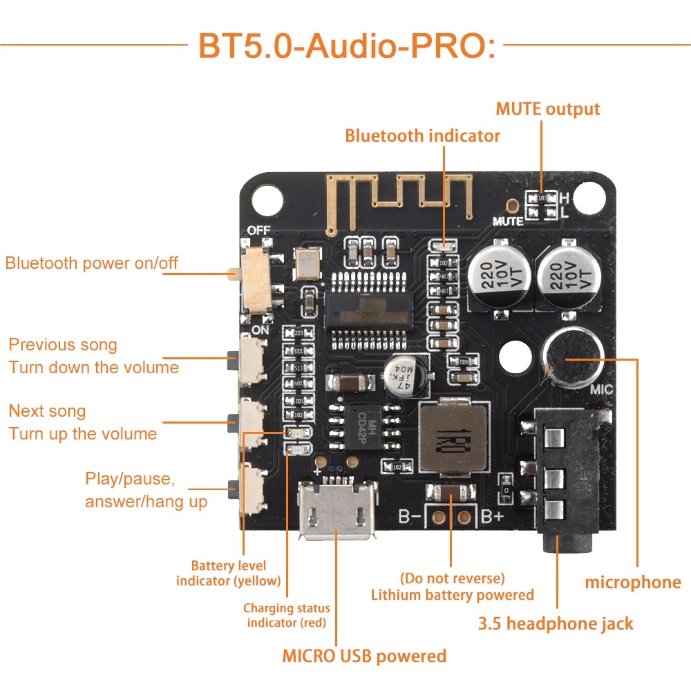 Mô đun PCBFUN khuếch đại âm thanh VHM-314PRO MP3 Bluetooth 5.0