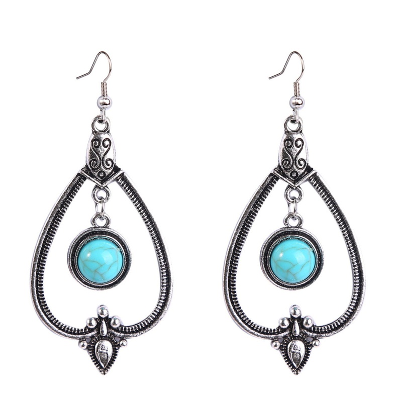 Set 9 Đôi Bông Tai Mạ Bạc Đính Đá Ngọc Lam Phong Cách Bohemian