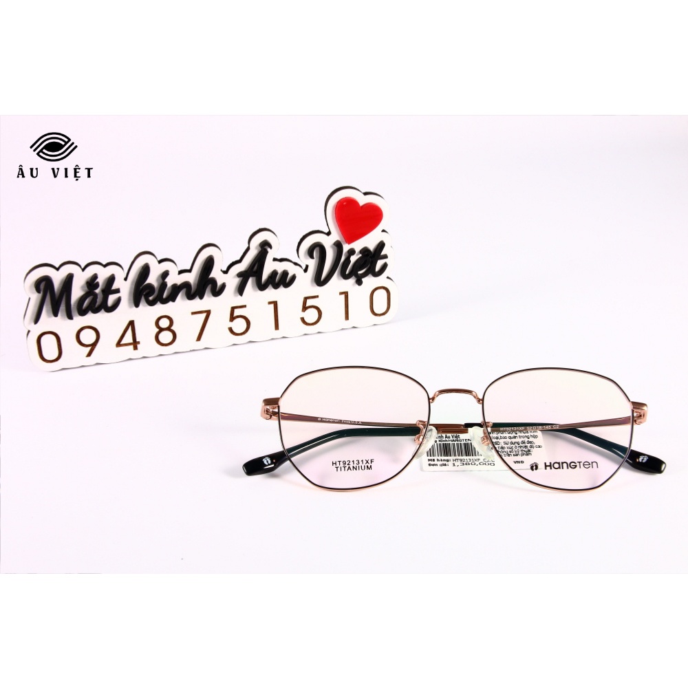 Gọng kính titanium Hangten HT-92131 màu vàng hồng Full box
