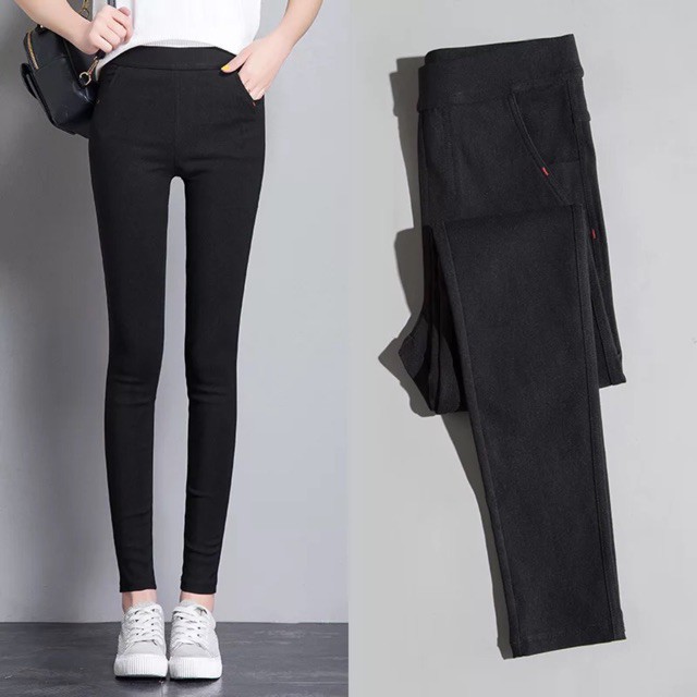 Quần Legging giả Jean cạp cao (Lót Lông/Không Lót Lông)