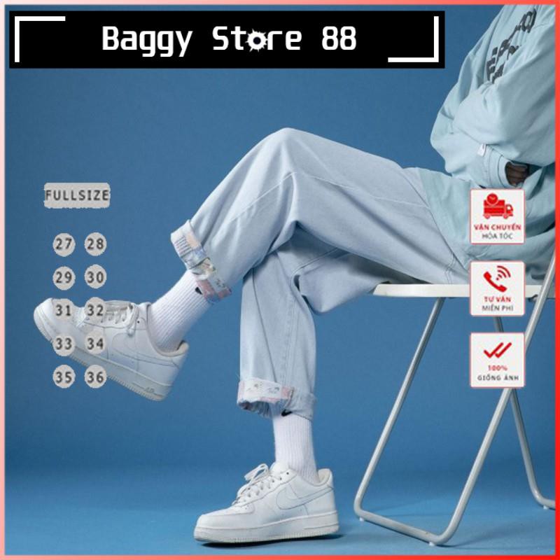 Quần jean nam baggy trơn dáng suông rộng, Gấu Hoa Xanh Nhạt TR01 tại Baggy Store 88