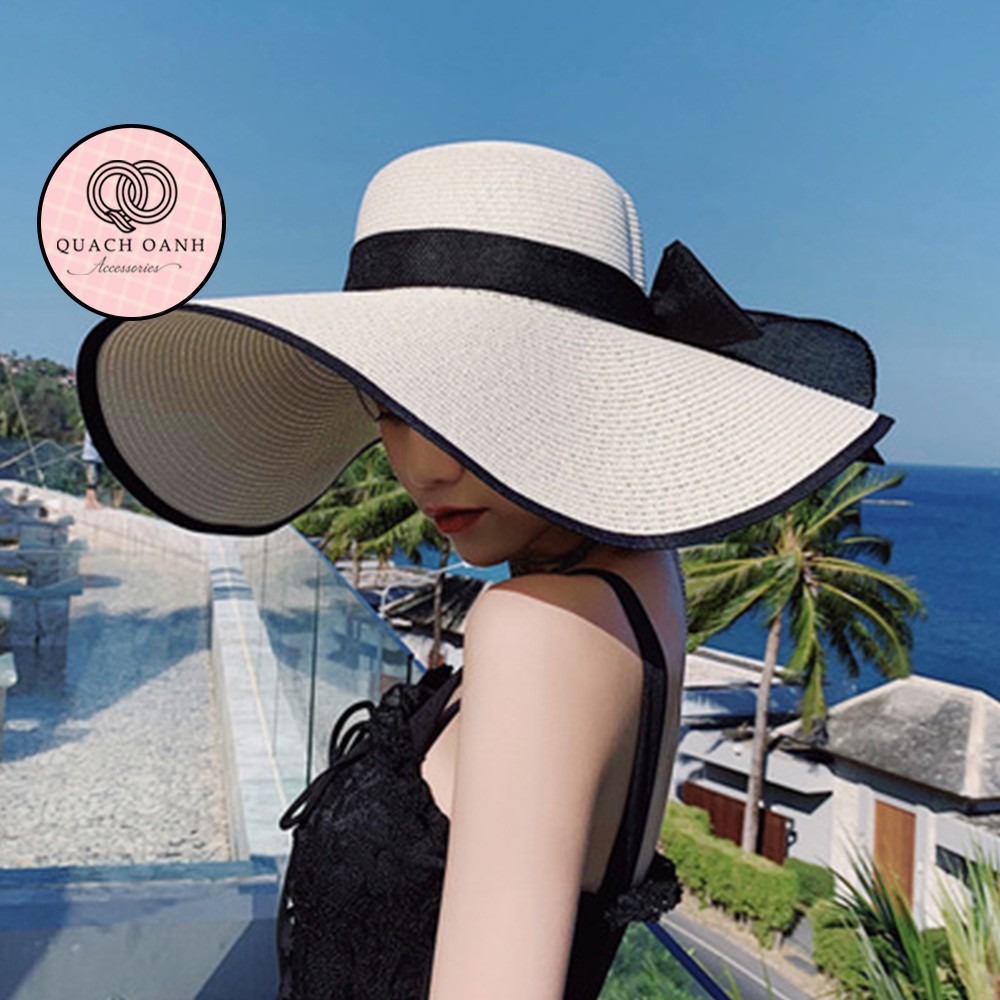 Mũ cói rộng vành, nón cói đi biển nữ vành lớn đai nơ phong cách vintage chống nắng – MU50