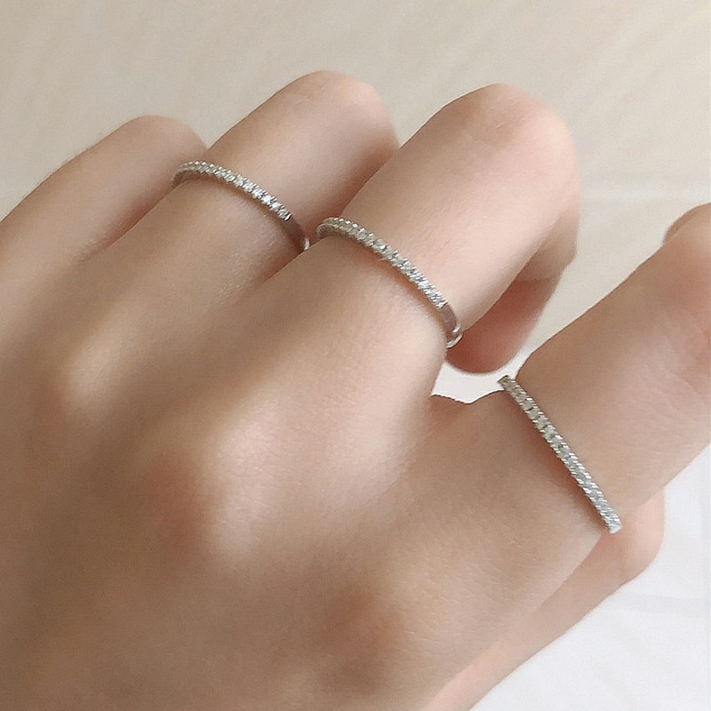 Nhẫn bạc Ý 925 nữ MiASJ N107 bản mỏng đính đá sang trọng, nhẹ nhàng