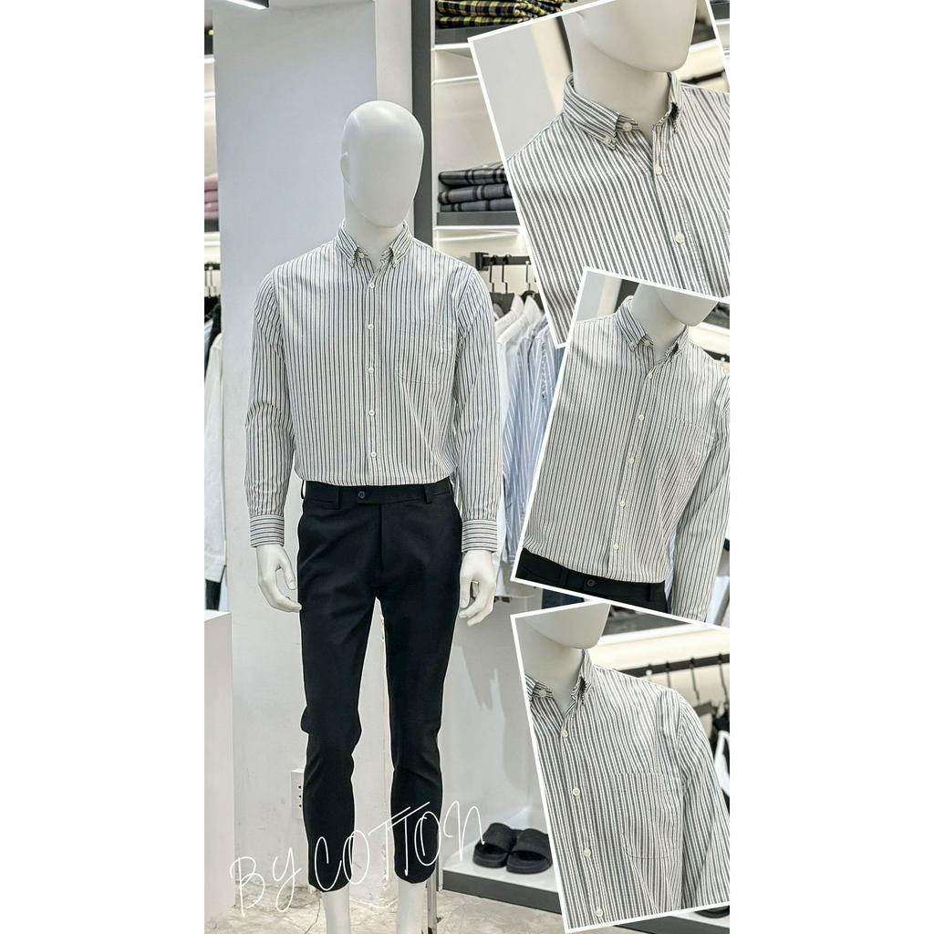 Áo Sơ Mi Nam Cao Cấp Phối Sọc Sọc Xám Trắng Nhuyễn BY COTTON