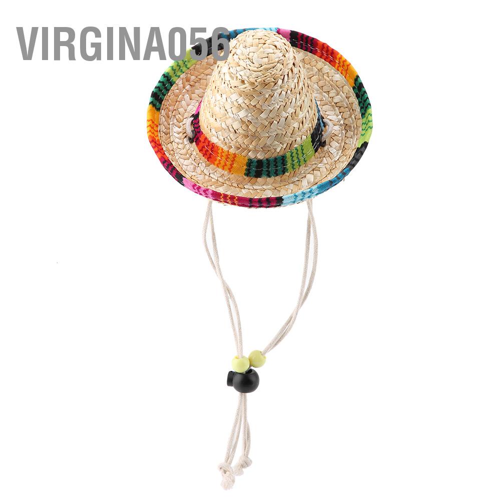 Virgina056 Virgina056 Mũ dự tiệc Sombrero rơm nhỏ cho thú cưng / chó con mèo có điều chỉnh dây bông