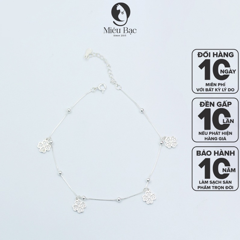 Lắc chân bạc nữ Cỏ 4 Lá May Mắn chất liệu bạc s925 phụ kiện trang sức lắc chân nữ Miêu Bạc L400650