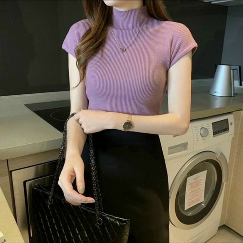 Áo thun gân cổ lọ tay nhí nhiều màu, thời trang thu đông🌾🌾🌾C87777