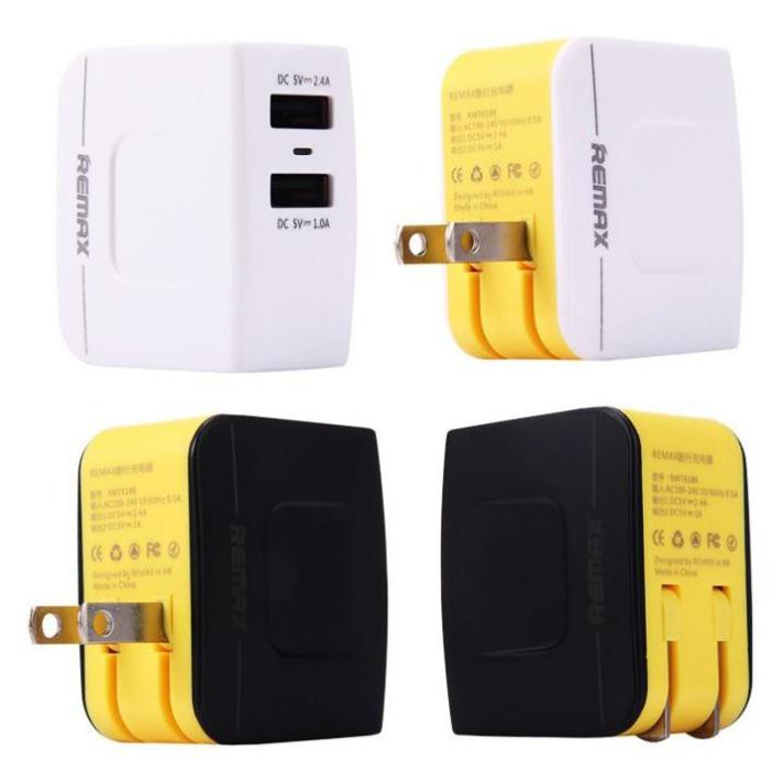 Cốc sạc Remax 3.4A 2 cổng USB gồm 1 cổng 2.4A và 1 cổng 1.0A phích cắm gập tiện lợi