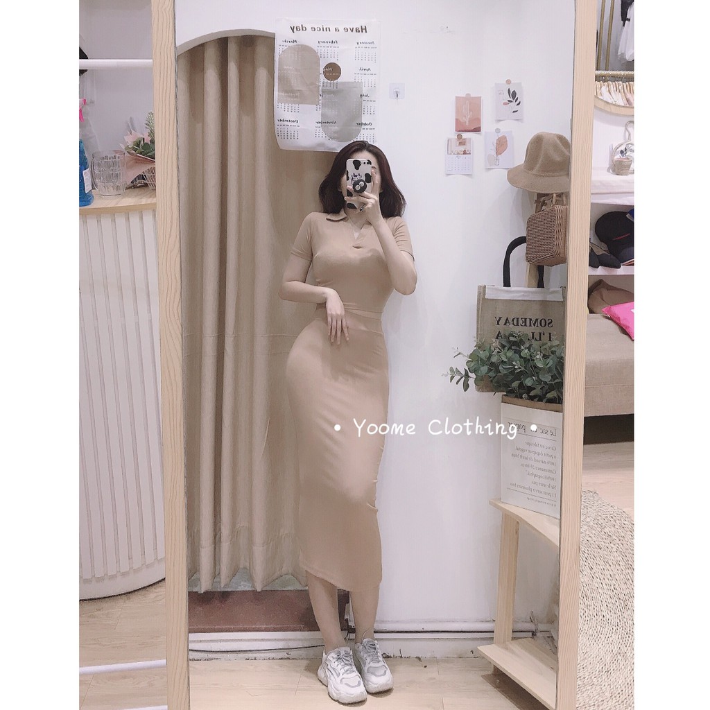 Set áo croptop cổ V  chân váy dài chất thun zip dày co giãn đa chiều [ ảnh thật tại shop ] | BigBuy360 - bigbuy360.vn