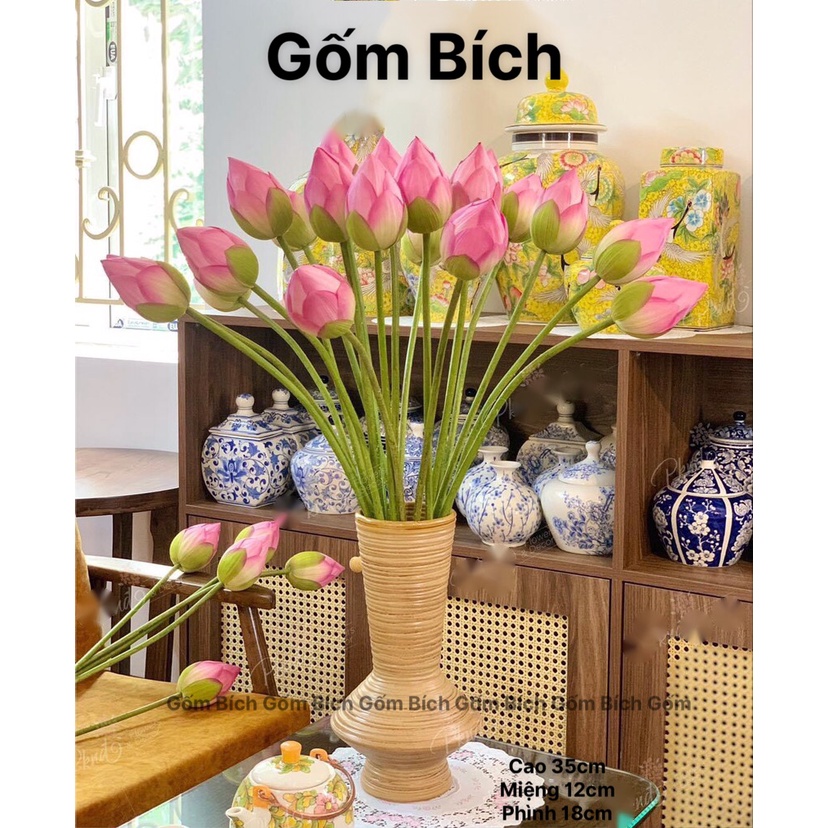 Bình Hoa Lọ Hoa Dáng Đèn Cầy Men Mộc Cao 35cm Gốm Sứ Bát Tràng - Gốm Bích