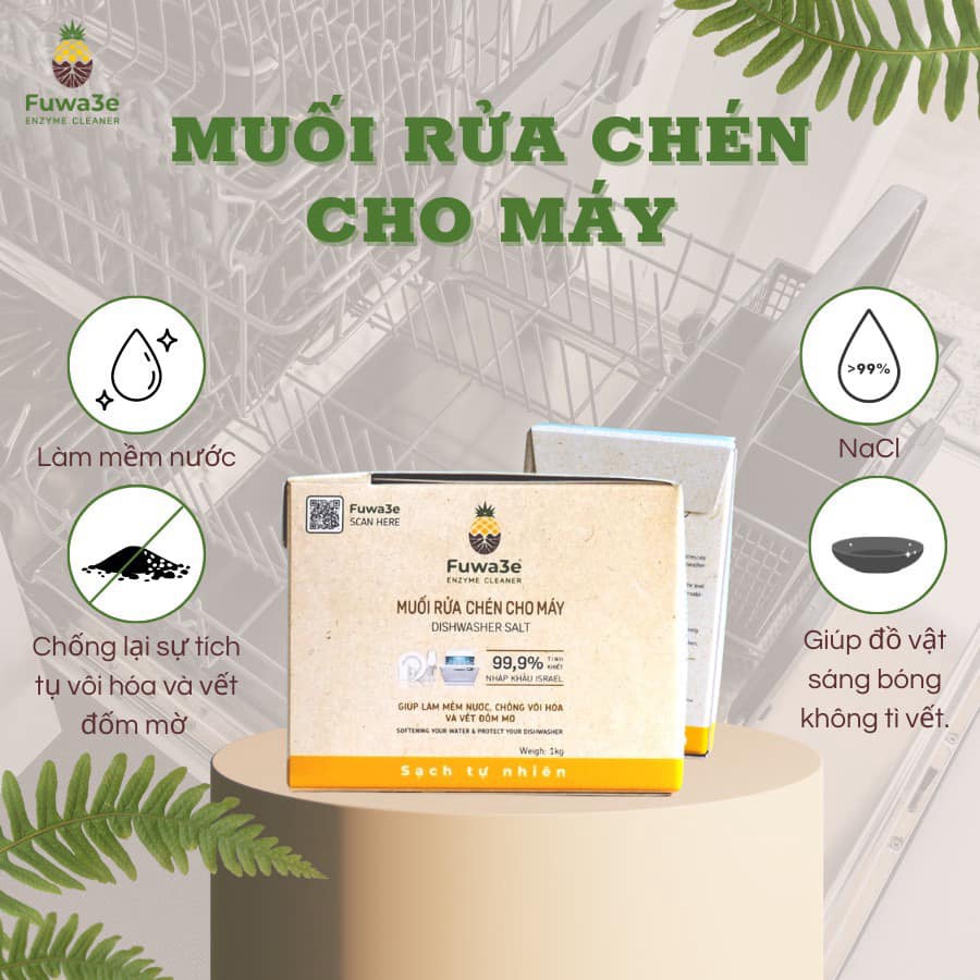 Muối rửa bát cho máy rửa chén bát Fuwa3e làm mềm nước 1kg ,G-House shop
