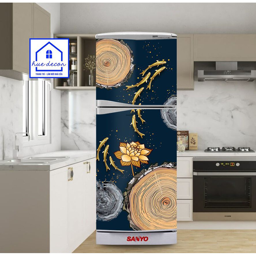 Decal dán tủ lạnh Cá Chép Vàng HUE DECOR phù hợp với mọi không gian-Chống nước, làm mới ngồi nhà