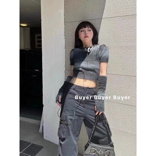 set áo len dệt kim loang màu kèm găng tay xỏ ngón (1607#)