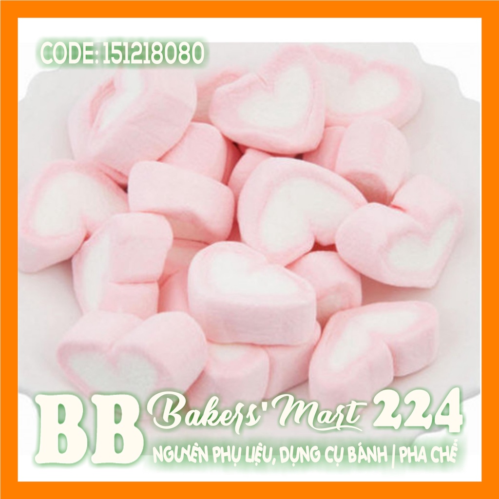 80GR - Kẹo xốp bông gòn hình TRÁI TIM hồng trắng Marshmallows MARSHIES vị DÂU - Gói 80GR