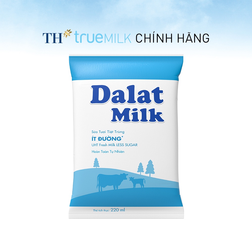 [HSD T9-2022] Combo Thùng 48 Bịch Sữa tươi tiệt trùng Ít Đường Dalat Milk 220ml