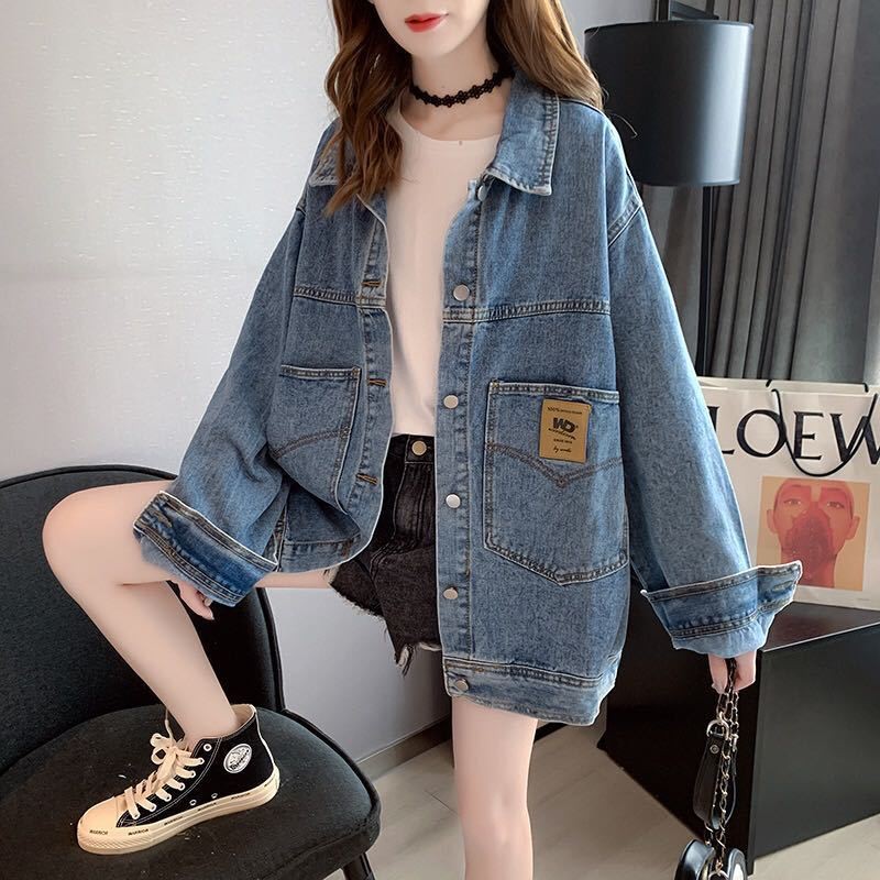 Áo Khoác Denim Dáng Dài Form Rộng Phong Cách Hàn Quốc Cho Nữ