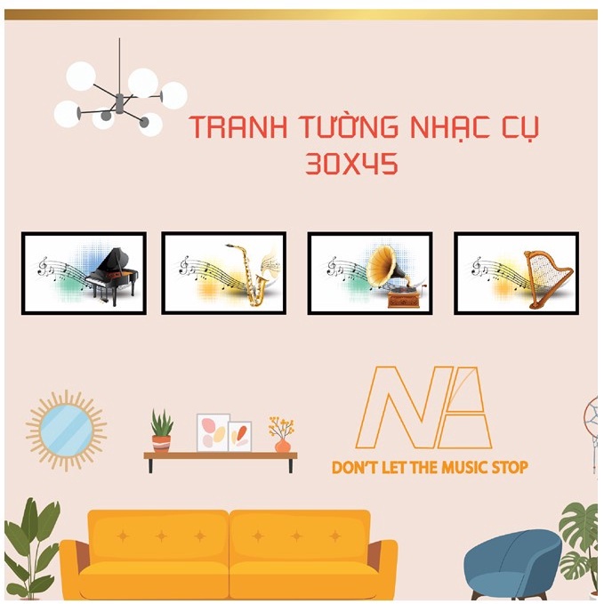 Tranh âm nhạc decor,tranh treo tường, thiết kế hình nốt nhạc, nhạc cụ