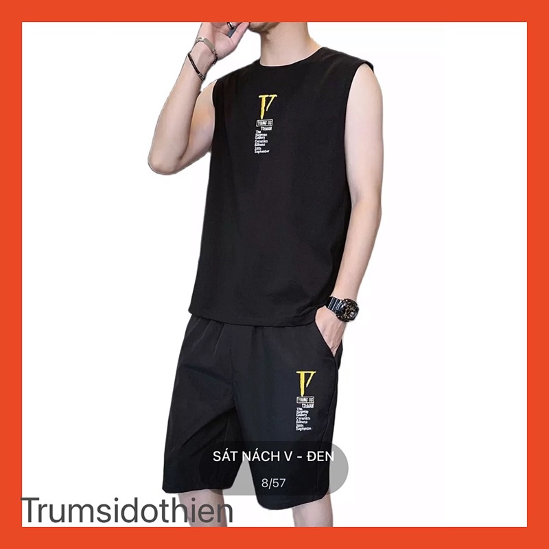 Đồ bộ hè nam 3 lỗ in V cực chất Unisex bigsize dành cho nam nữ mặc nhà thể thao tập gym du lịch đi biển siêu đẹp