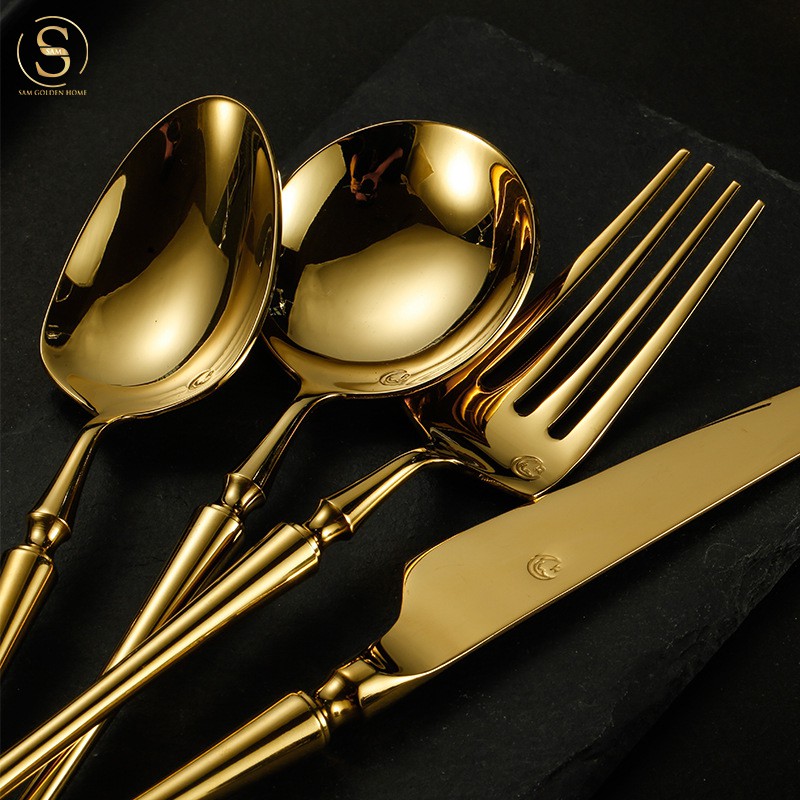 Bộ Dao Muỗng Nĩa Inox Cao Cấp Không Phai Màu Vàng Gold Cutlery Thượng Lưu - Sam