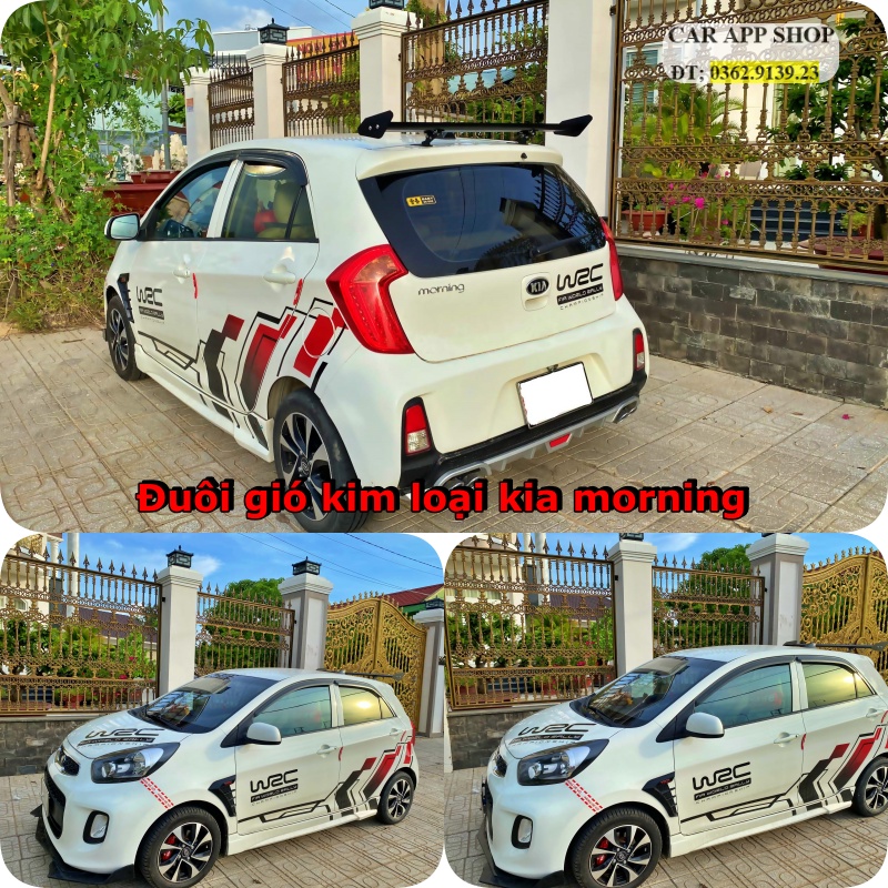 Đuôi gió lắp chung hàng loại 1  không bắt vít cho dòng xe hatback, i10 cộc, spark, Morning,mazda2, mazda3