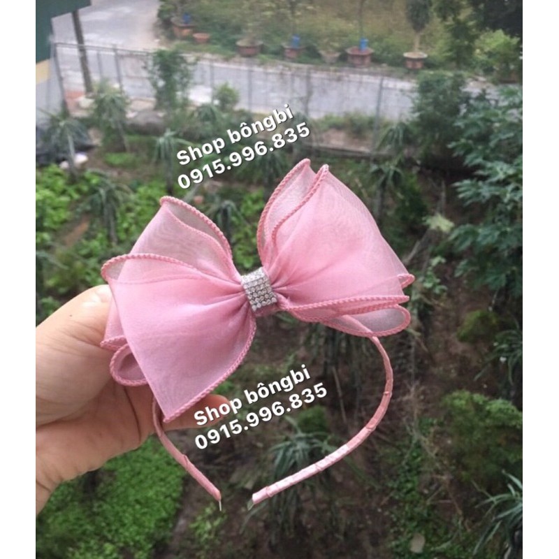 bờm cài tóc nơ voan xoắn bèo cho bé