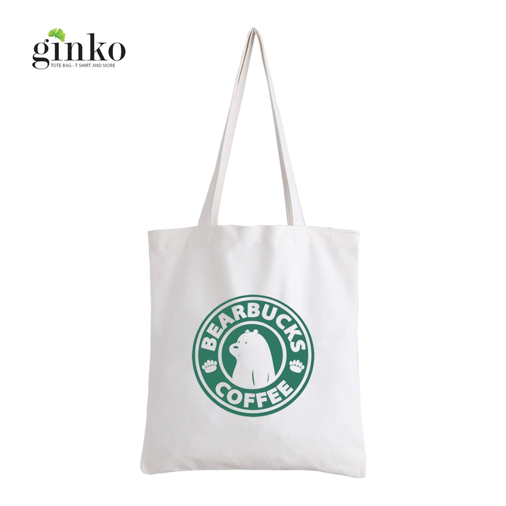 Túi vải tote GINKO kiểu basic dây kéo in hình BearBucks