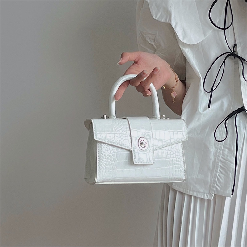 Túi Đeo Chéo Hình Vuông Nhỏ Vân Da Cá Sấu Có Khóa Thời Trang Cho Nữ