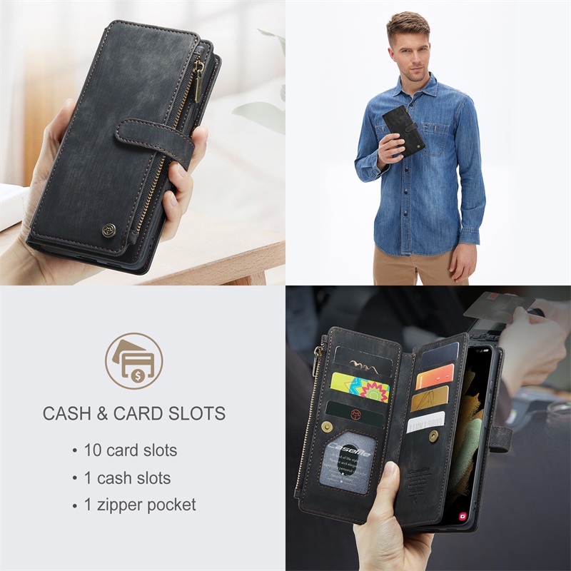 Bao Da Điện Thoại Nắp Lật Kiêm Ví Đựng Thẻ Khóa Kéo Đa Năng Chống Sốc Cho Samsung Note 20 Ultra Note 10 Plus S8 Ốp
