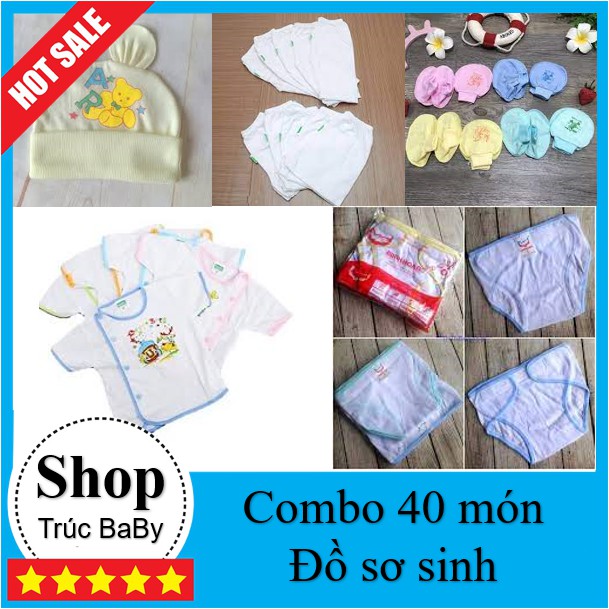 Combo 40 món đồ sơ sinh 💥XẢ KHO💥 bộ sản phẩm cho bé (trắng bác sĩ)(2-8kg)