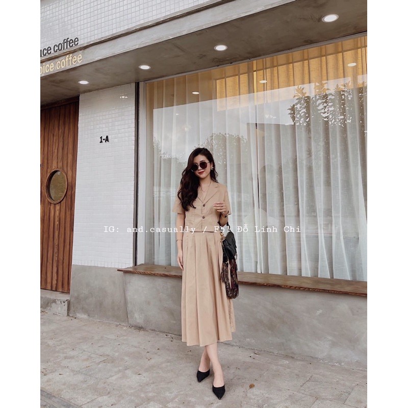 Sét Blazer lửng và chân váy vitage nữ tính