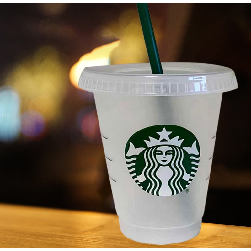 CốC Starbucks Trong Suốt Tái Sử Dụng 473Ml Bình Nước Cốc Lạnh Bằng Nhựa Có Nắp Và Ống Hút