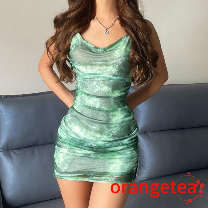 Đầm Dây Hở Lưng In Họa Tiết Hoa Màu Nhuộm Thời Trang Mùa Hè Dành Cho Nữ