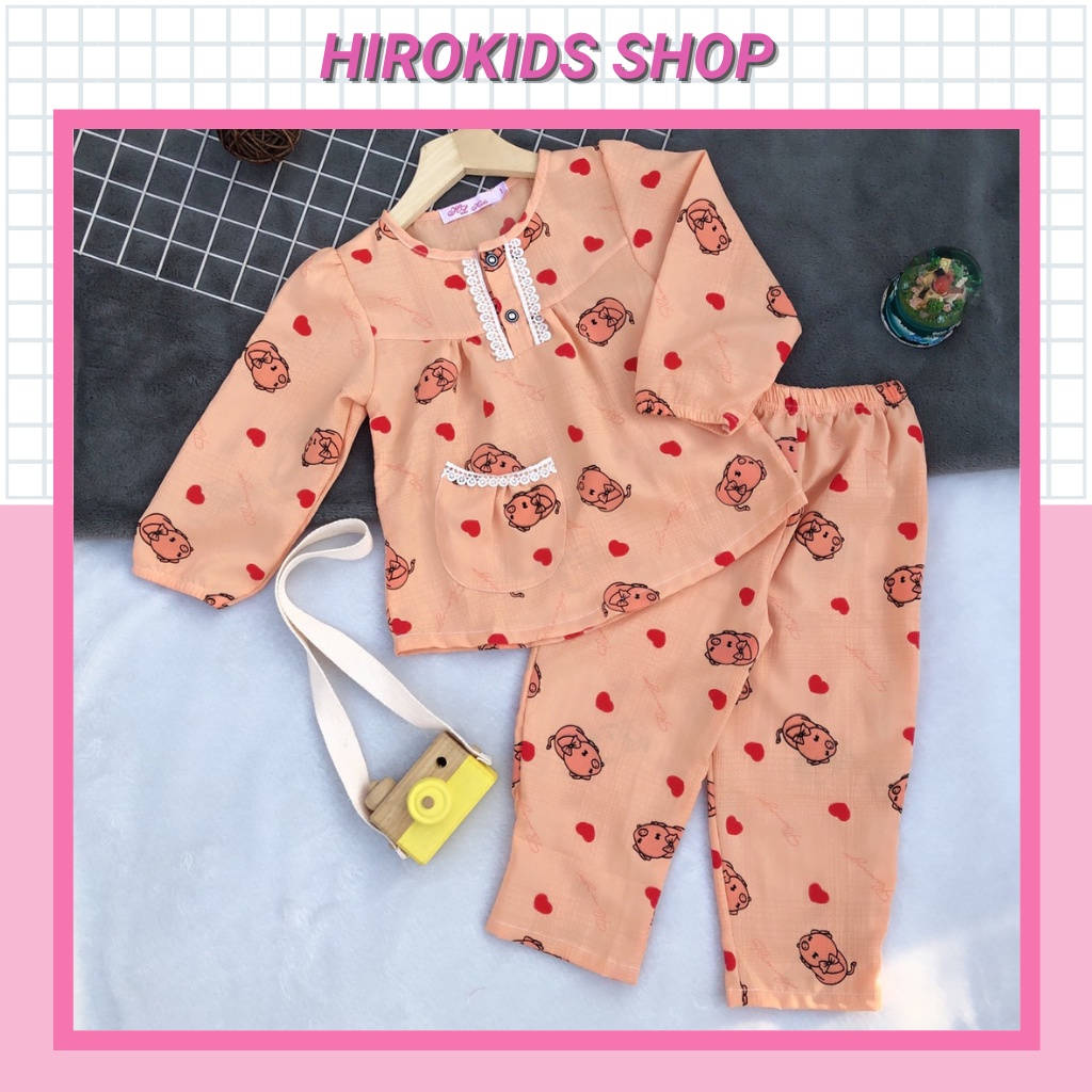 Bộ dài tay tiểu thư chất vải xốp họa tiết dễ thương cho bé gái (12-30kg) - Hirokids