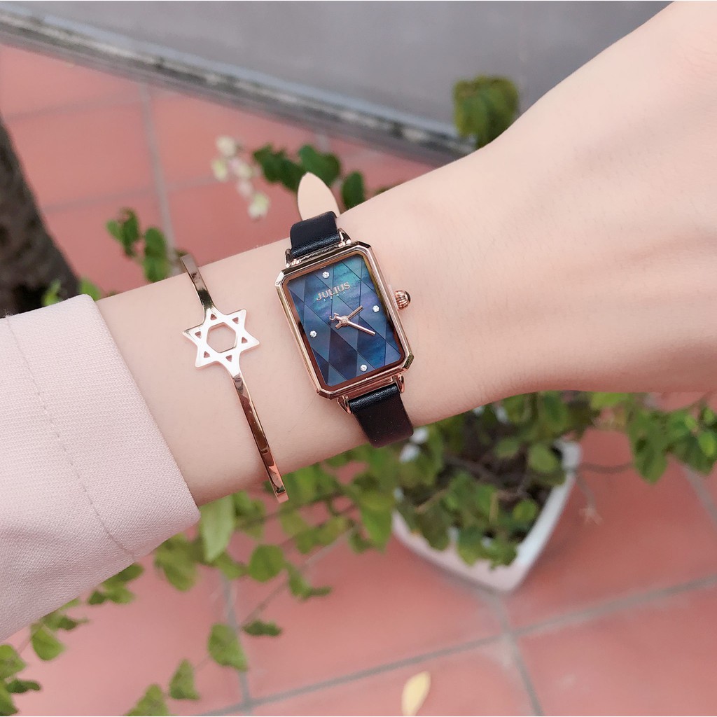 Julius Official | Đồng hồ nữ Julius JA-1280 dây da + tặng dây thép