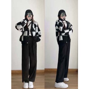 Áo khoác cardigan len kẻ ô Candykeen cheap moment Blackpink đen trắng