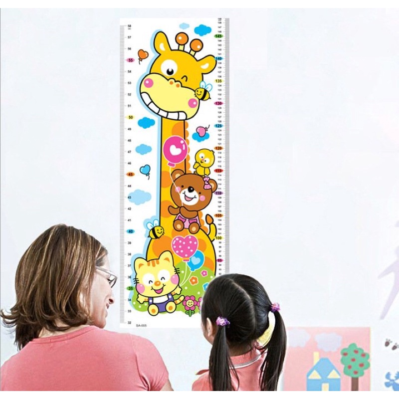 Thước đo chiều cao kết hợp đo thị lực decal dán tường mẫu dễ thương cho bé