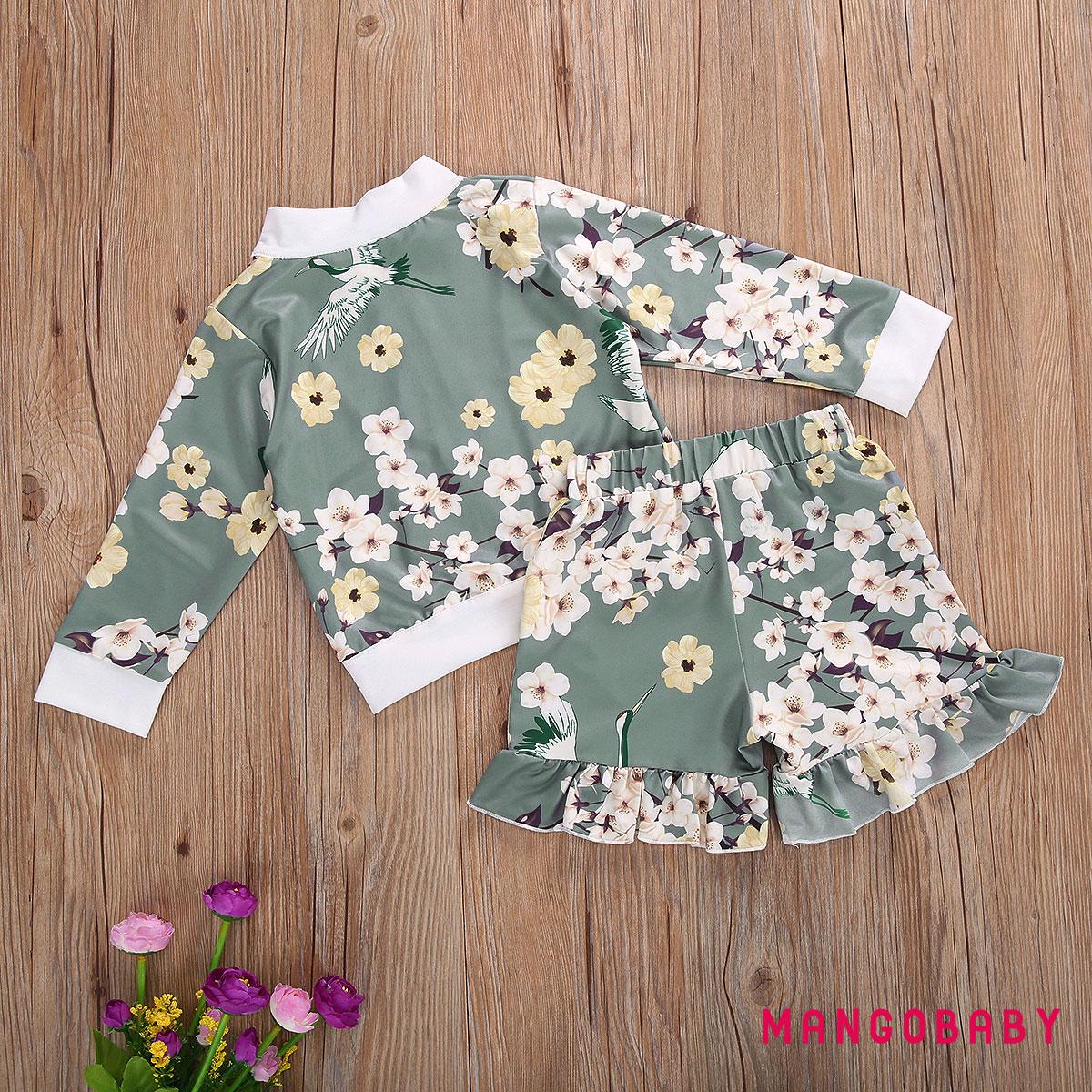 Set Áo Khoác Cardigan Tay Dài &amp; Quần Dài In Hoa Cho Bé Gái Từ 0-5 Tuổi