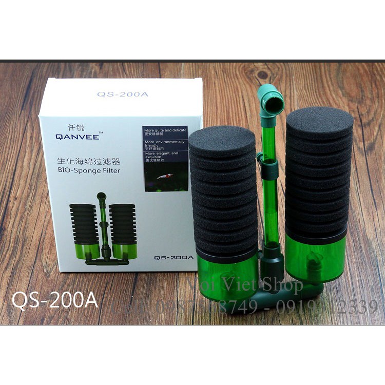Sủi BIO SPON QS-200A có ngăn chứa vật liệu lọc dùng cho hồ thủy sinh cá cảnh