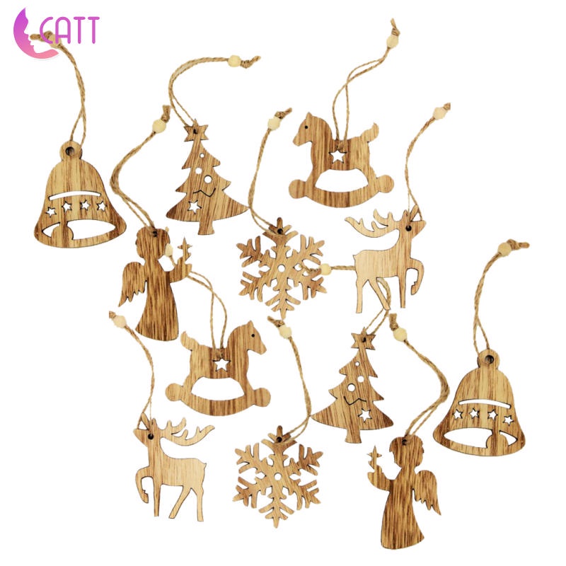 Bộ 5 miếng gỗ tròn kèm dây treo dùng trang trí cây thông Giáng Sinh