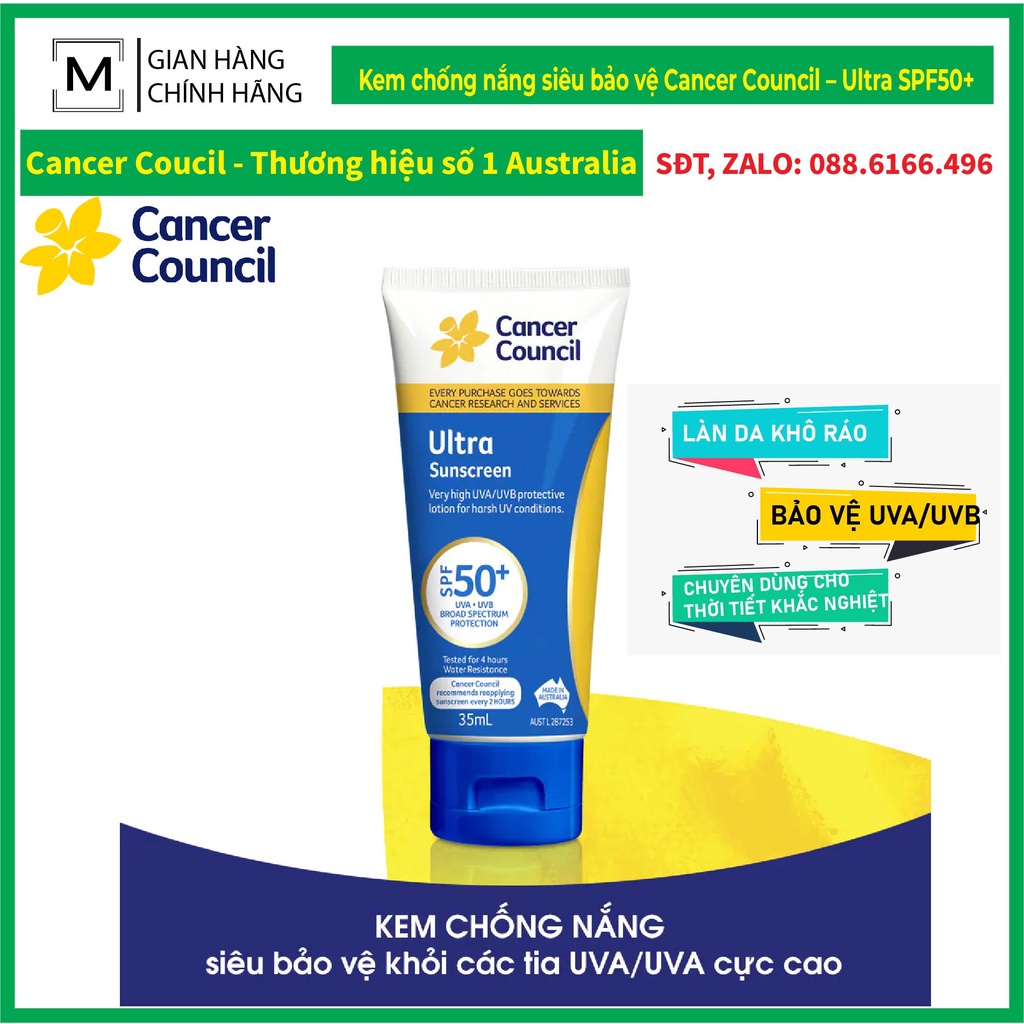 Kem chống nắng siêu bảo vệ Cancer Council – Ultra SPF50+ 35ml/110ml/250ml