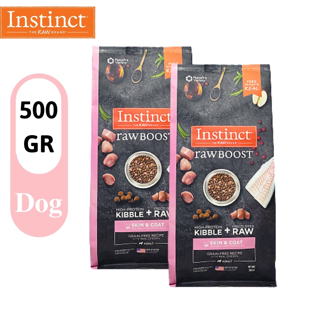 Combo 2 Thức Ăn Cho Chó Tốt Cho Da Và Lông Instinct Raw Boost Skin Và Coat Túi 500g-Thịt Gà Và Không Chứa Ngũ Cốc