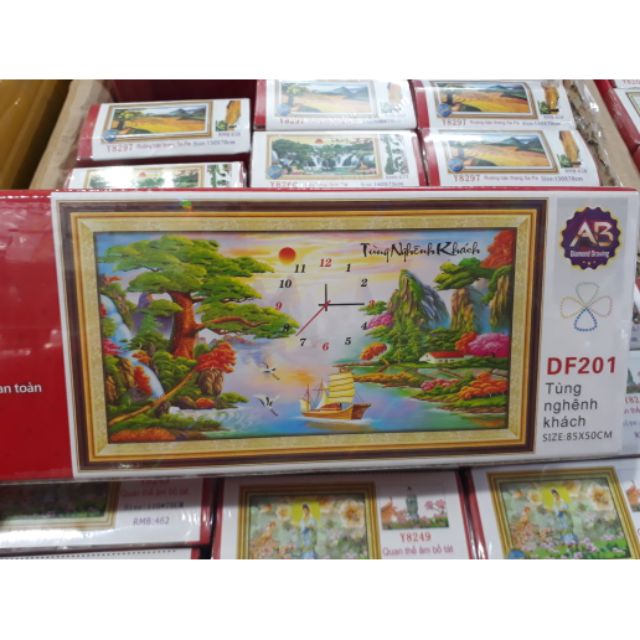 Tranh đính đá đồng hồ 85x50