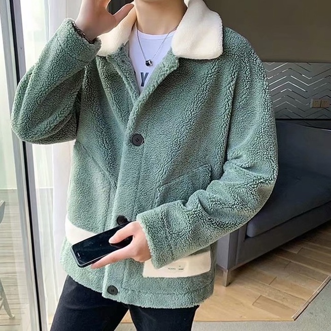 Áo khoác lông cừu dáng rộng phong cách thời trang Hàn Quốc áo khoác nam đẹp from rộng Simple Fashion khoác len Nam