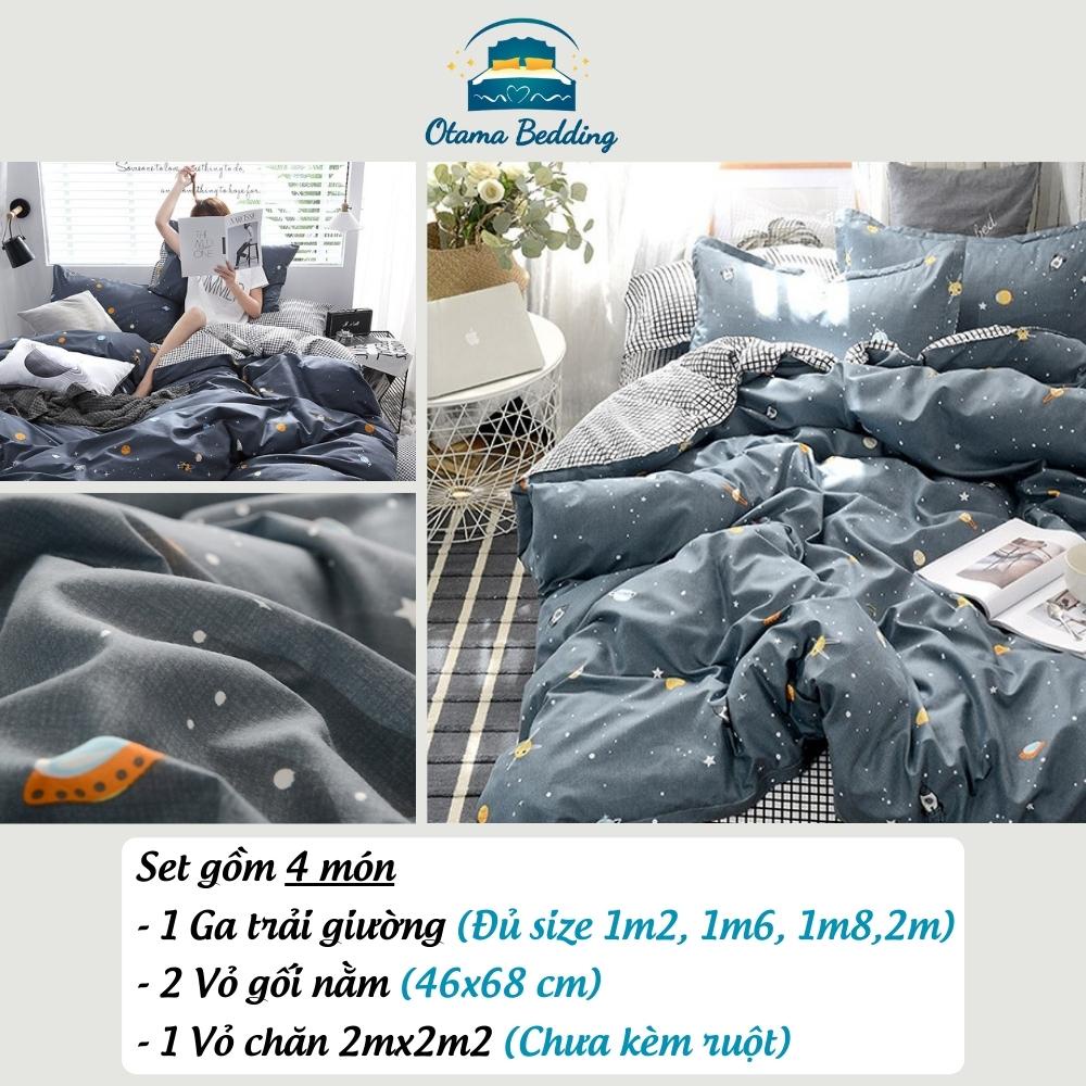 Bộ chăn ga kèm vỏ gối cotton poly, Bộ ga gối 4 món poly bo chun drap giường vũ trụ - Otama Bedding