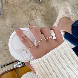 Set 5 Nhẫn Đeo Ngón Tay Đính Hạt Ngọc Trai Đơn Giản Phong Cách Hàn Quốc Cho Nữ