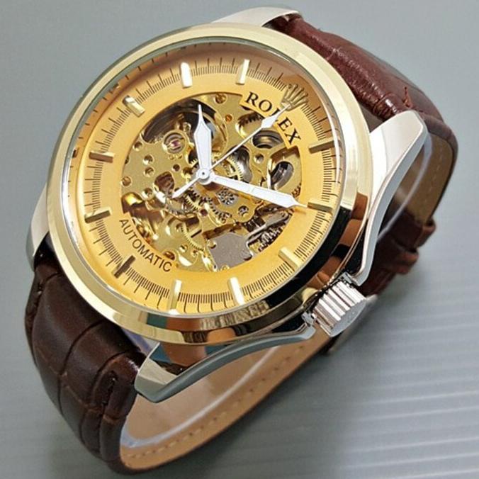Lebay! Đồng Hồ Rolex Dây Da Nâu Mặt Tự Động Cỡ Lớn Cho Nam