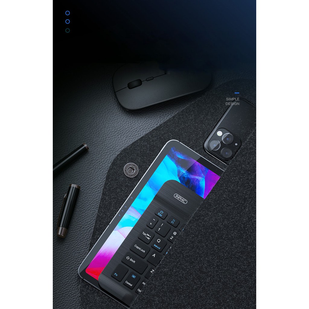 Bàn phím bluetooth Inphic V750BH Bàn phím ipad android windows nhỏ gọn tiện lợi có đèn LED - Chính Hãng