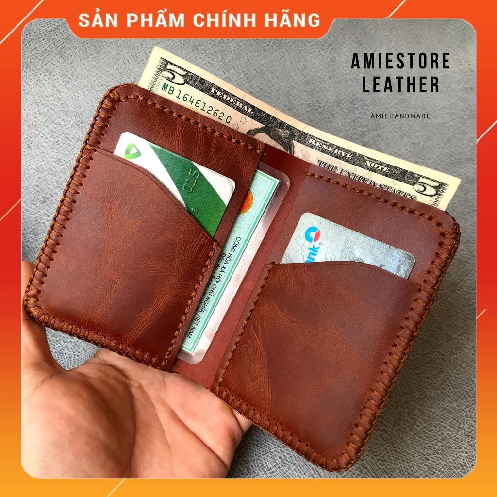 [ Uy Tín ] Ví Da Nam Đứng - Da Bò Thật - Amiestore Leather