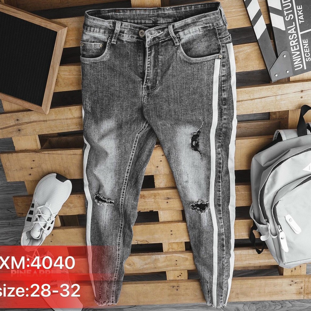 Quần jean nam chất bò đen rách cao cấp khóa lệch vải đẹp co giãn mẫu mới nhất AHFASHION | BigBuy360 - bigbuy360.vn